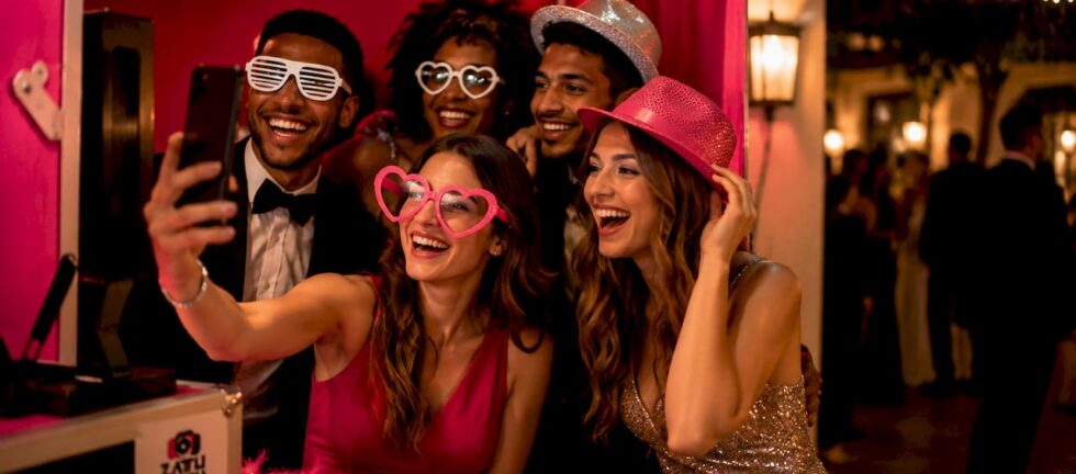 Guests enjoying photo booth interaction