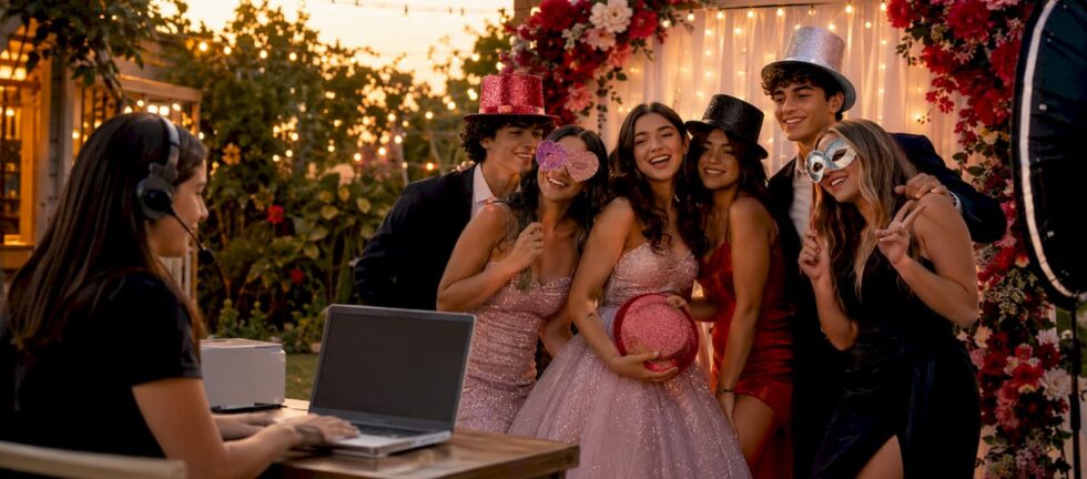 Teenagers enjoying a Sweet Sixteen photo booth
