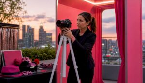 Professional setting up studio-grade photo booth