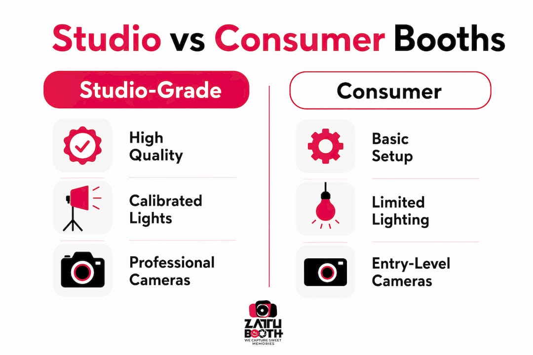 Infographic comparing studio-grade and consumer photo booths