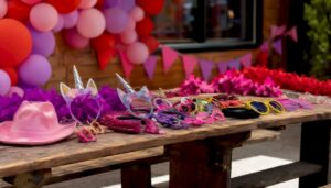 Colorful photo booth props displayed on table