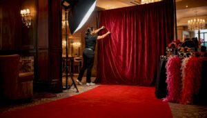 Red carpet photo booth setup at gala event