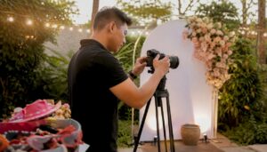 Photo booth camera and studio lighting setup